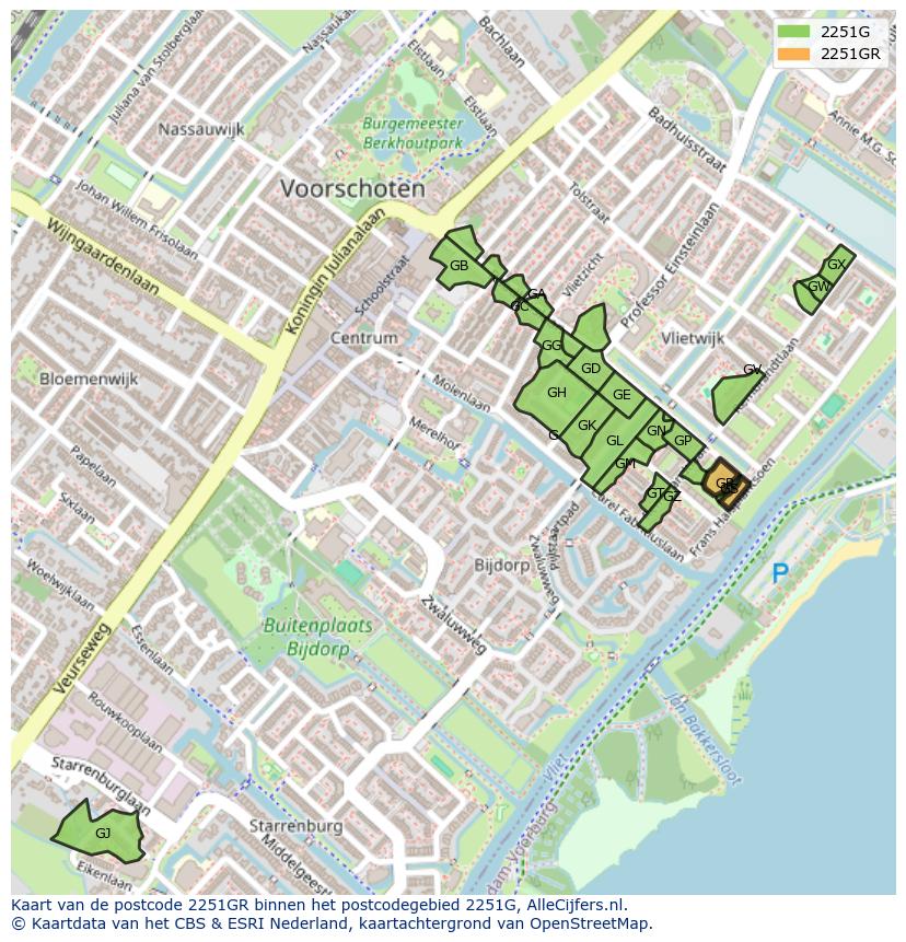 Afbeelding van het postcodegebied 2251 GR op de kaart.