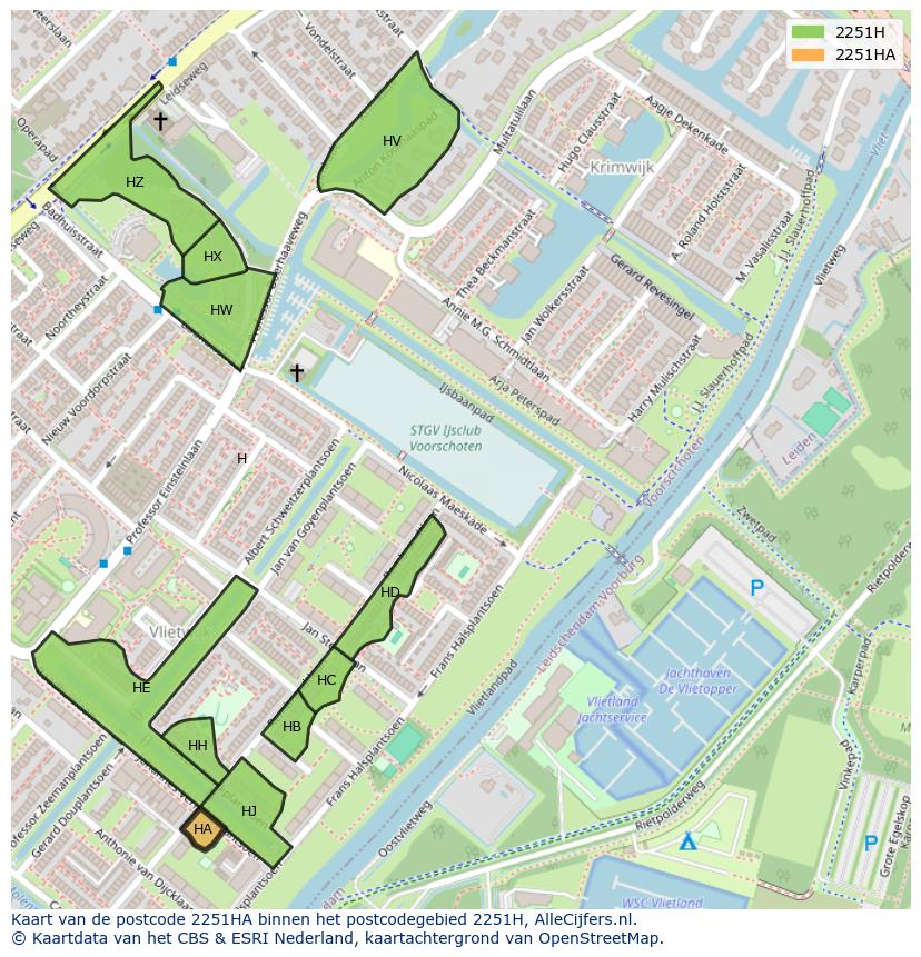 Afbeelding van het postcodegebied 2251 HA op de kaart.