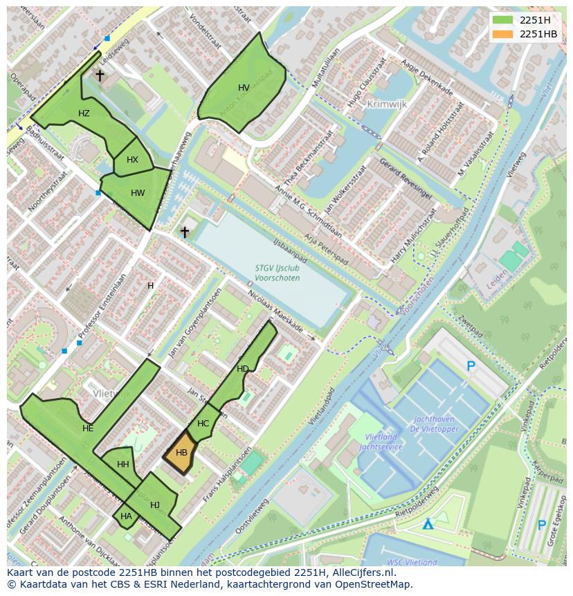 Afbeelding van het postcodegebied 2251 HB op de kaart.