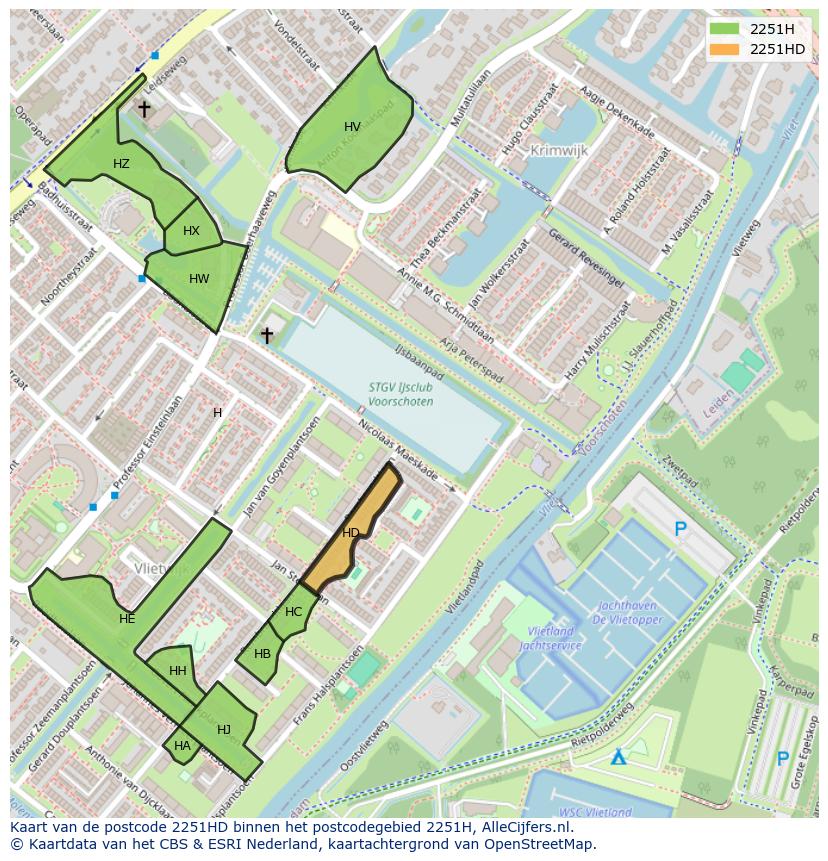 Afbeelding van het postcodegebied 2251 HD op de kaart.