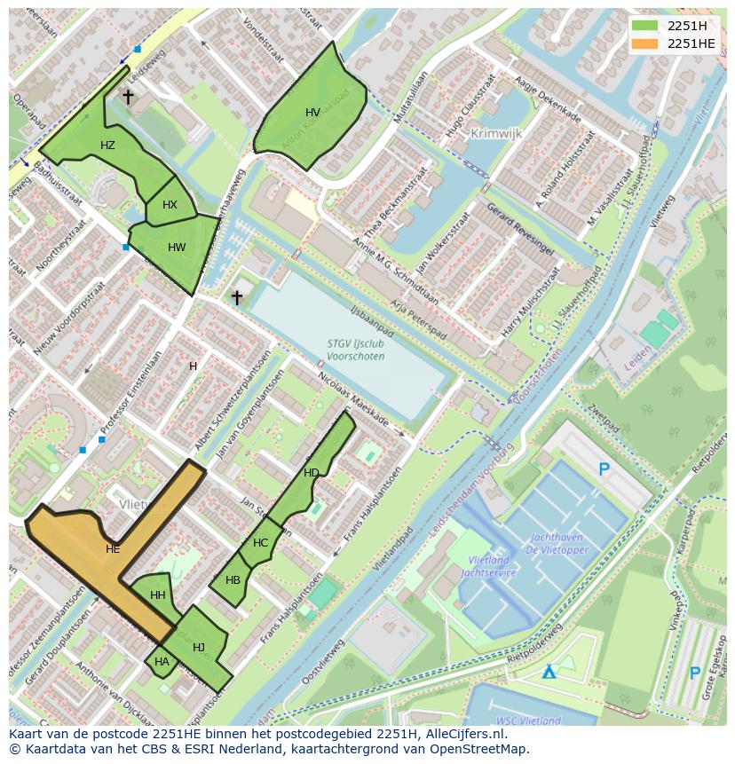 Afbeelding van het postcodegebied 2251 HE op de kaart.