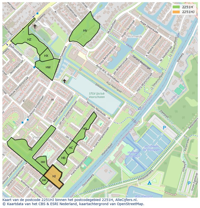 Afbeelding van het postcodegebied 2251 HJ op de kaart.