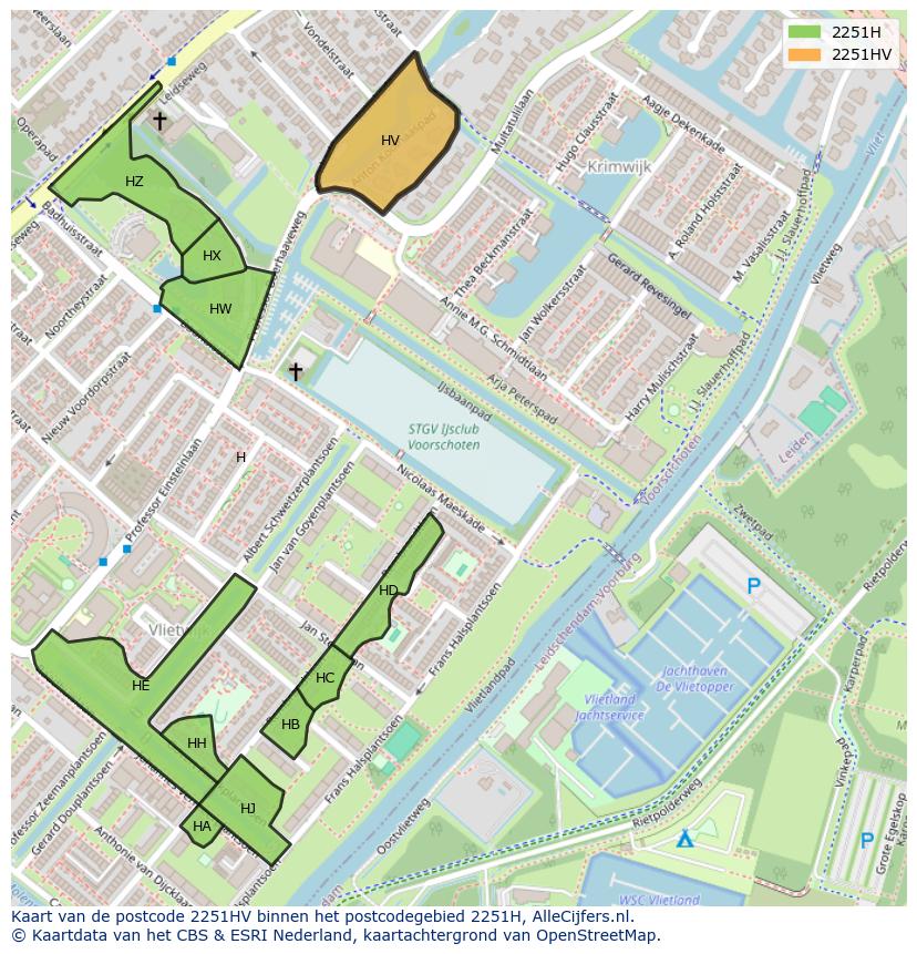 Afbeelding van het postcodegebied 2251 HV op de kaart.