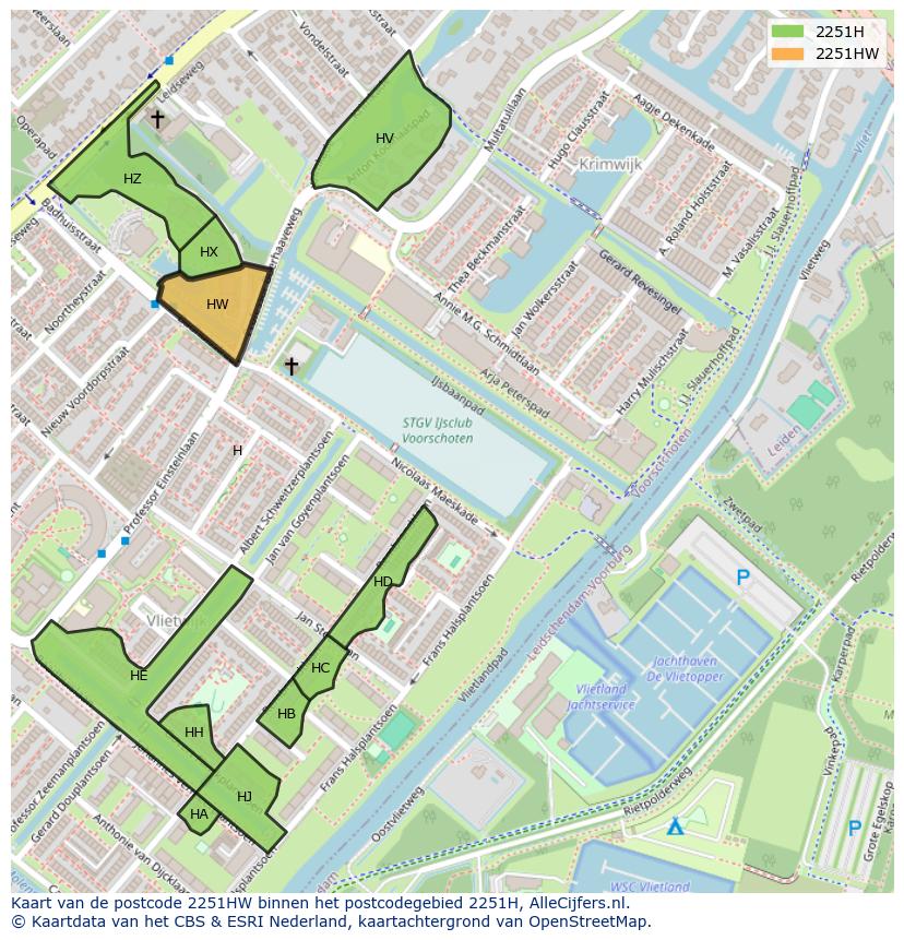 Afbeelding van het postcodegebied 2251 HW op de kaart.