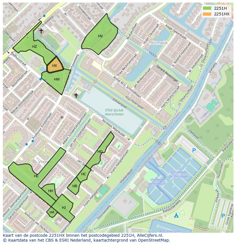Afbeelding van het postcodegebied 2251 HX op de kaart.