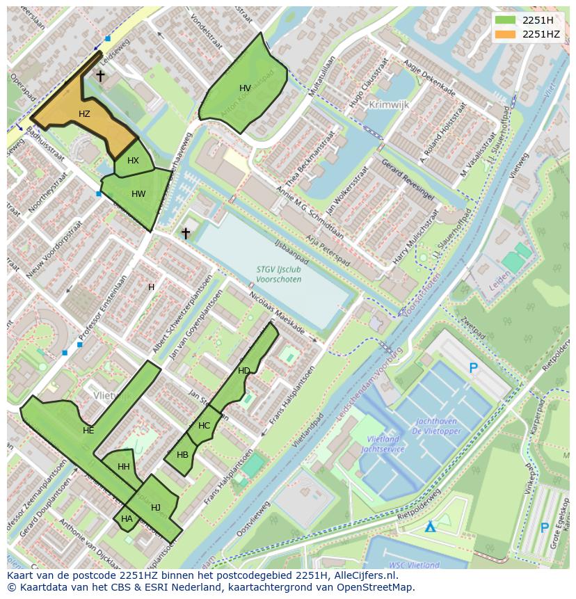 Afbeelding van het postcodegebied 2251 HZ op de kaart.