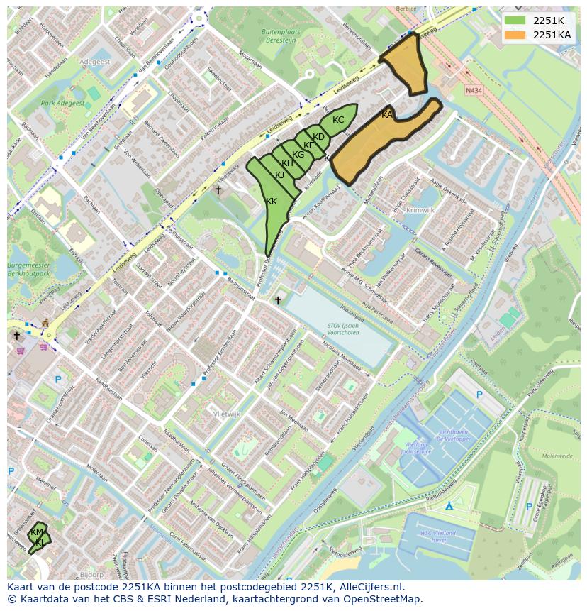 Afbeelding van het postcodegebied 2251 KA op de kaart.