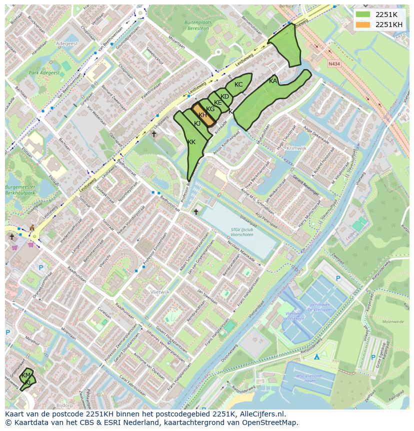 Afbeelding van het postcodegebied 2251 KH op de kaart.
