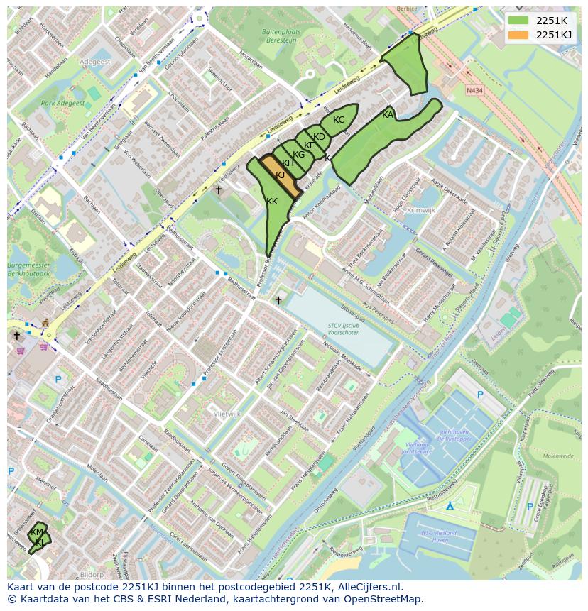 Afbeelding van het postcodegebied 2251 KJ op de kaart.