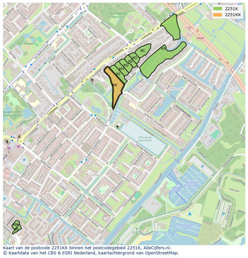 Afbeelding van het postcodegebied 2251 KK op de kaart.