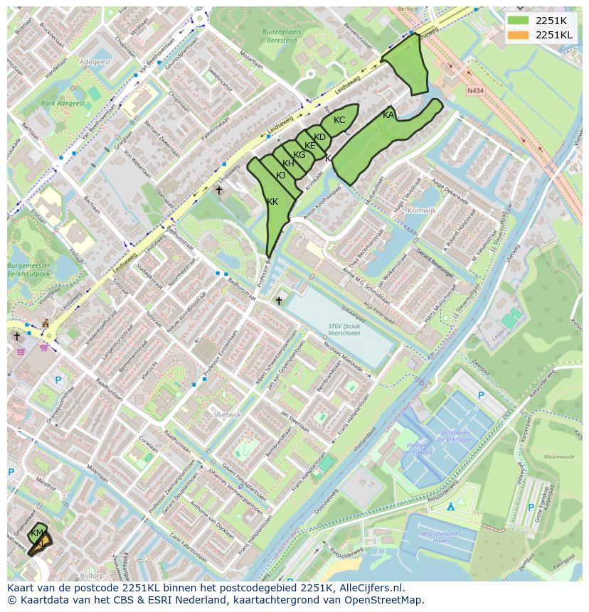 Afbeelding van het postcodegebied 2251 KL op de kaart.