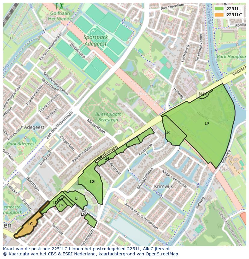 Afbeelding van het postcodegebied 2251 LC op de kaart.
