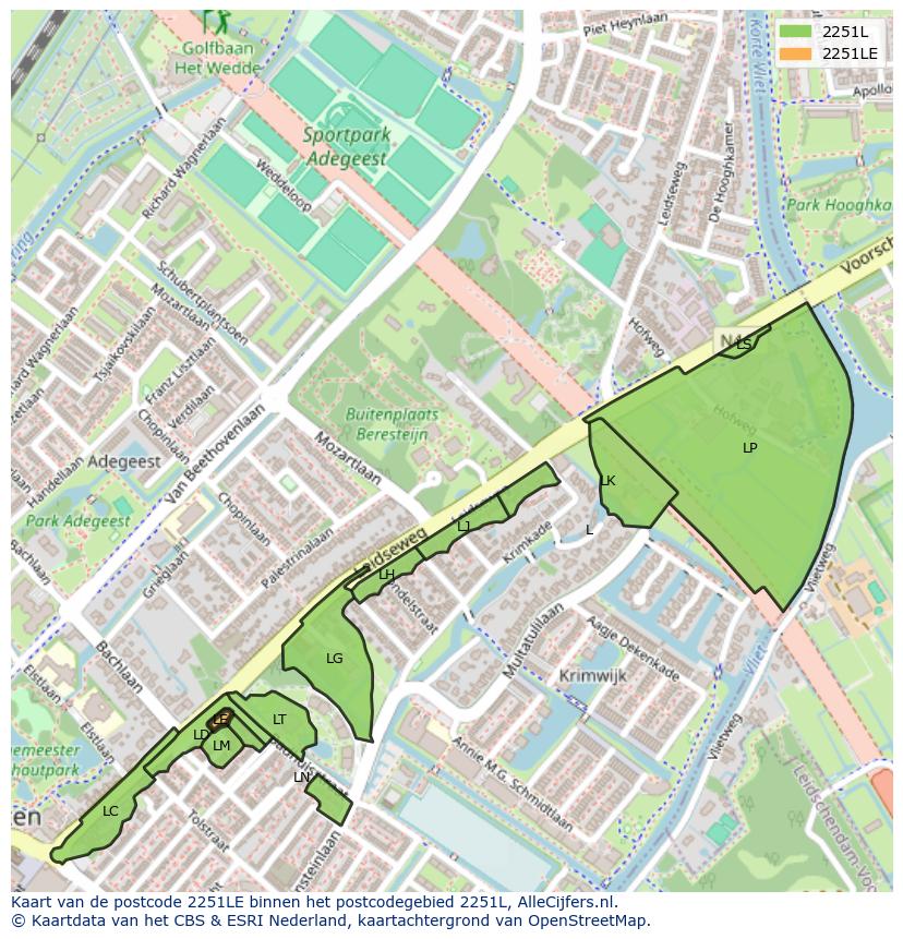 Afbeelding van het postcodegebied 2251 LE op de kaart.