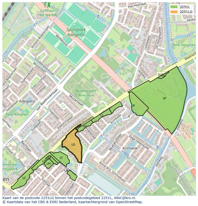Afbeelding van het postcodegebied 2251 LG op de kaart.
