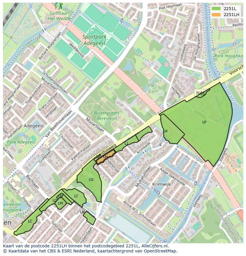 Afbeelding van het postcodegebied 2251 LH op de kaart.