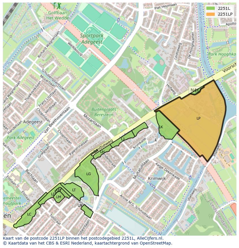 Afbeelding van het postcodegebied 2251 LP op de kaart.