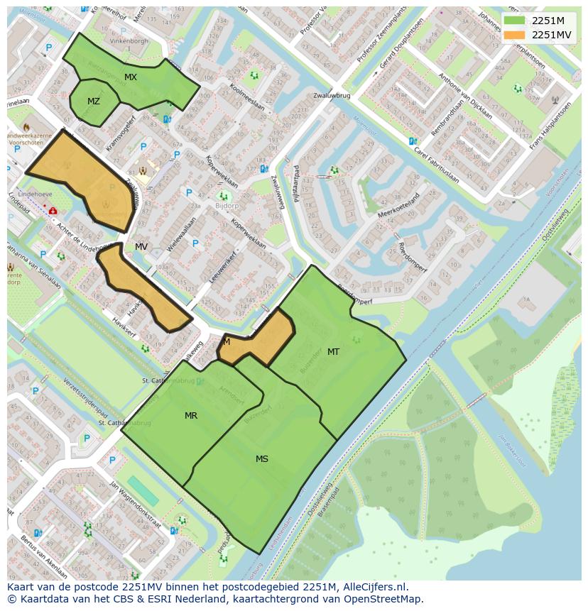 Afbeelding van het postcodegebied 2251 MV op de kaart.