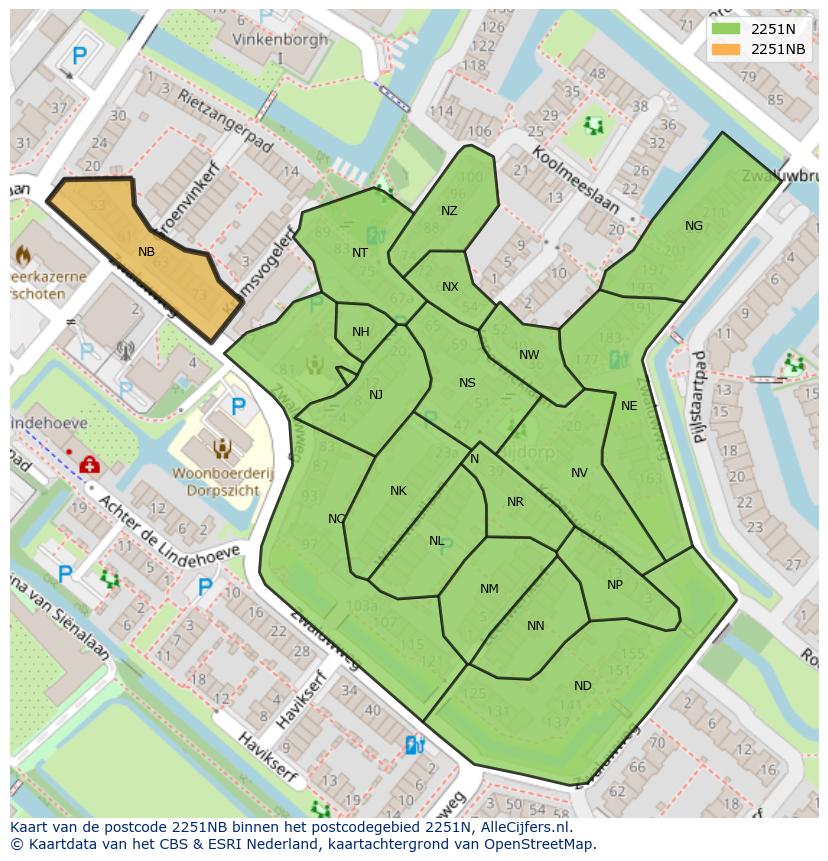 Afbeelding van het postcodegebied 2251 NB op de kaart.