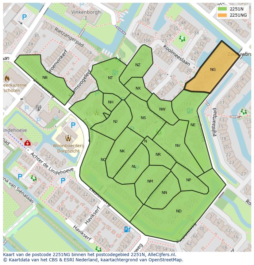 Afbeelding van het postcodegebied 2251 NG op de kaart.