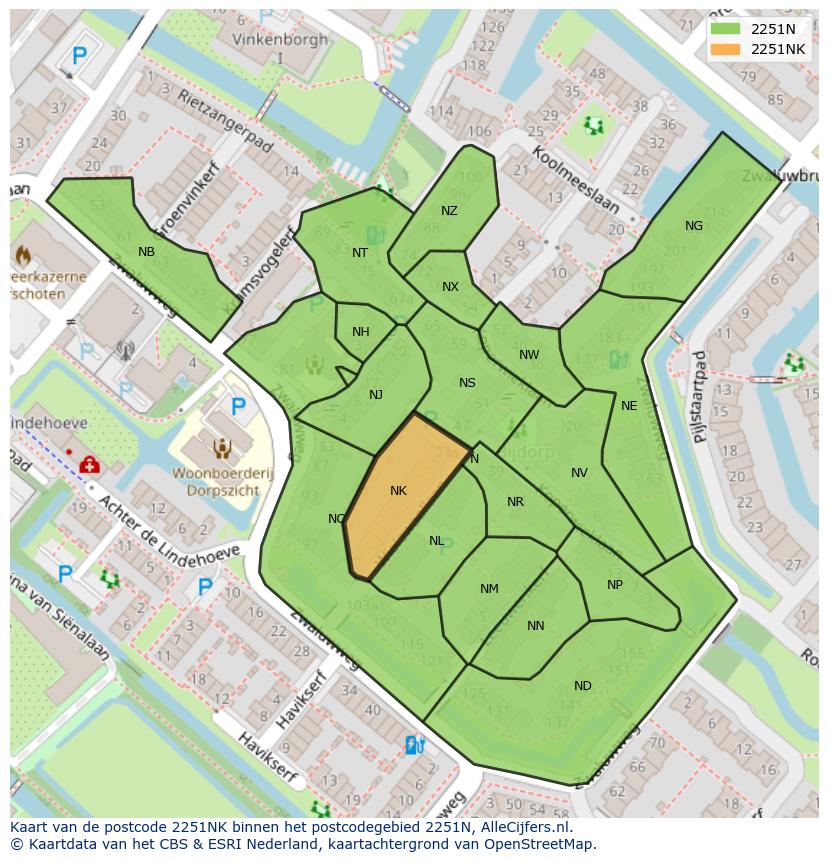 Afbeelding van het postcodegebied 2251 NK op de kaart.