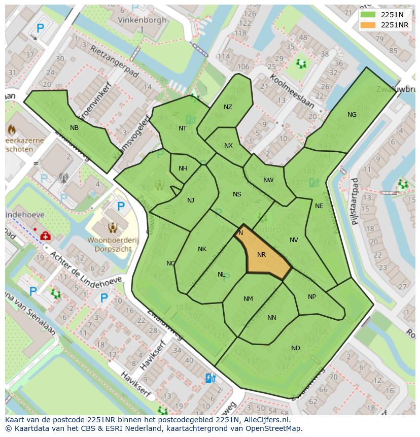 Afbeelding van het postcodegebied 2251 NR op de kaart.