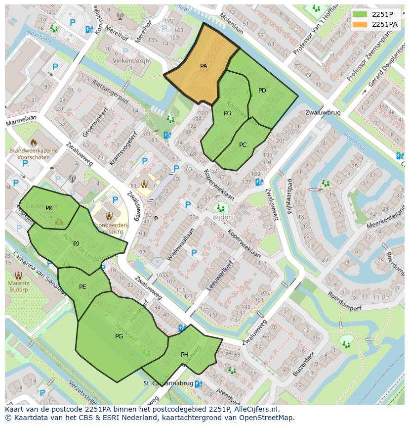 Afbeelding van het postcodegebied 2251 PA op de kaart.