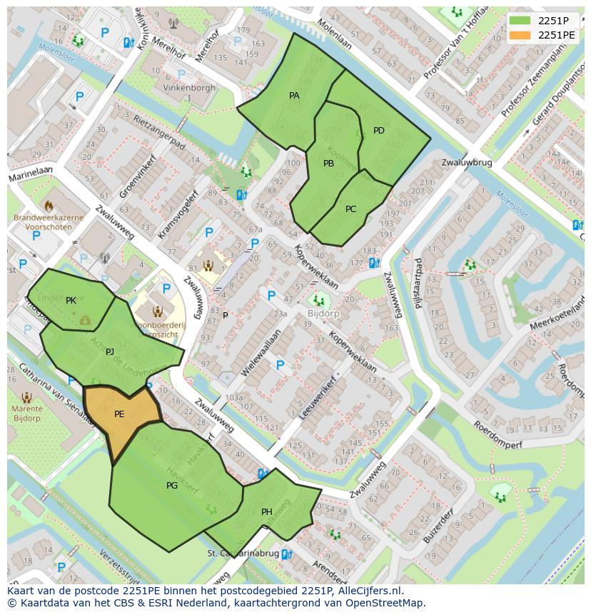 Afbeelding van het postcodegebied 2251 PE op de kaart.