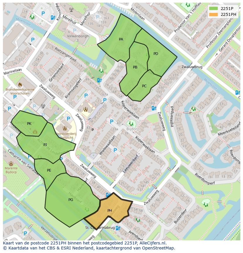 Afbeelding van het postcodegebied 2251 PH op de kaart.