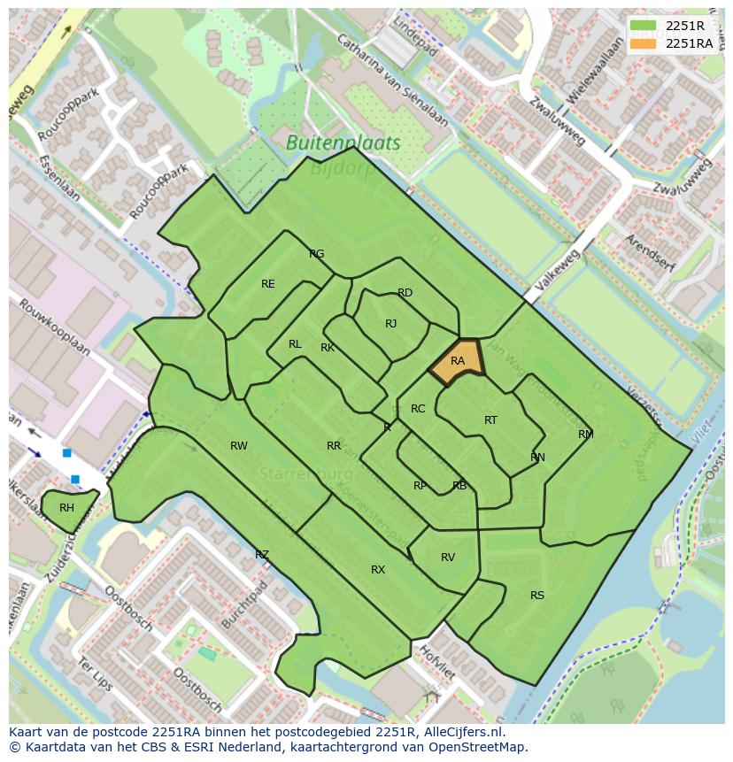 Afbeelding van het postcodegebied 2251 RA op de kaart.