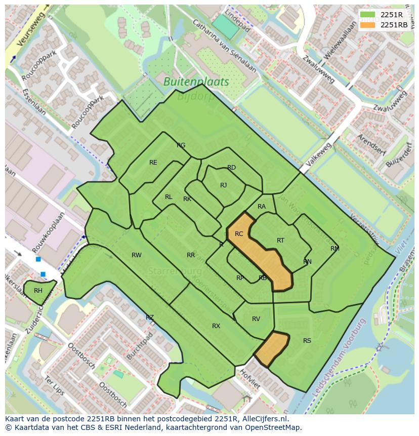 Afbeelding van het postcodegebied 2251 RB op de kaart.
