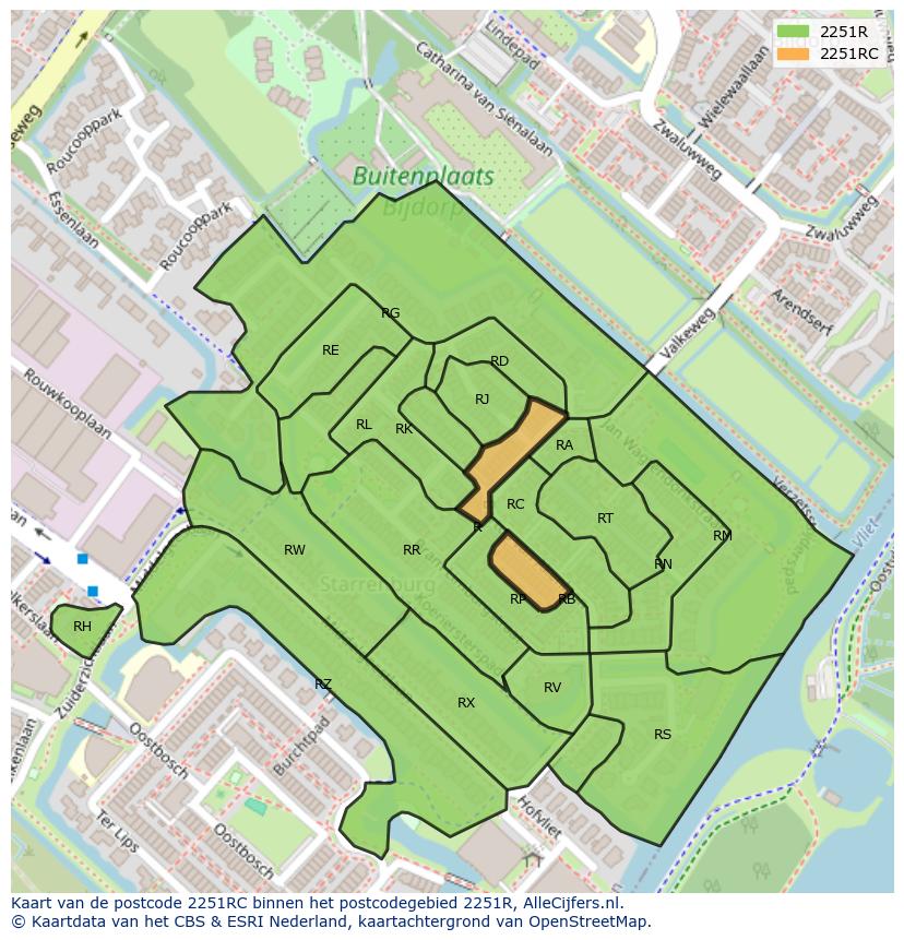 Afbeelding van het postcodegebied 2251 RC op de kaart.