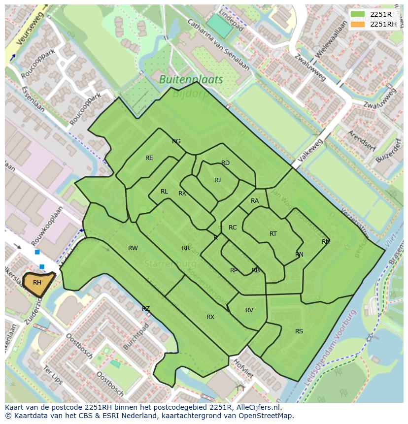Afbeelding van het postcodegebied 2251 RH op de kaart.