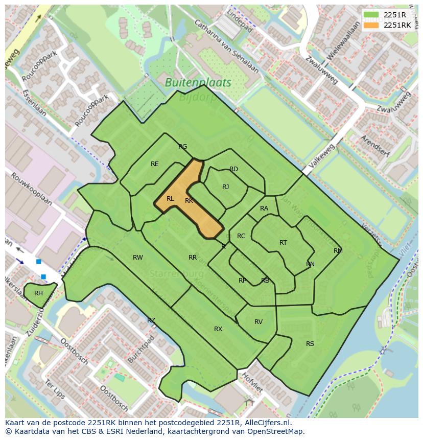 Afbeelding van het postcodegebied 2251 RK op de kaart.