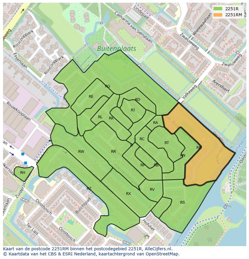 Afbeelding van het postcodegebied 2251 RM op de kaart.