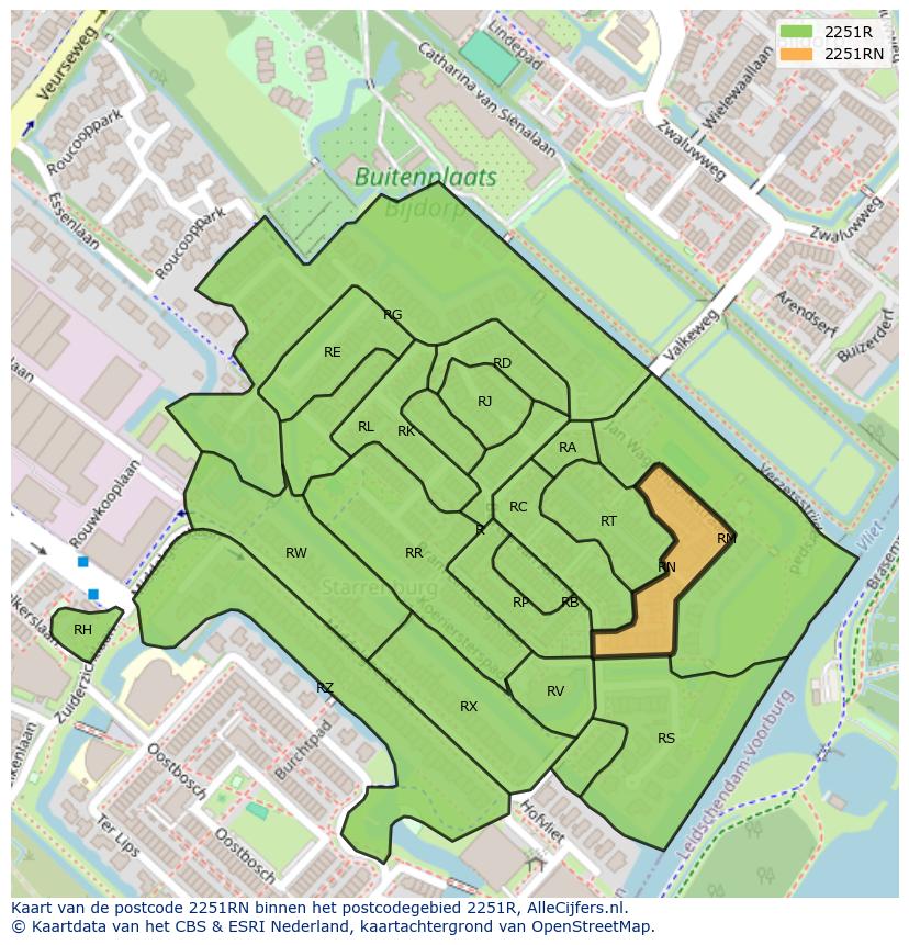 Afbeelding van het postcodegebied 2251 RN op de kaart.