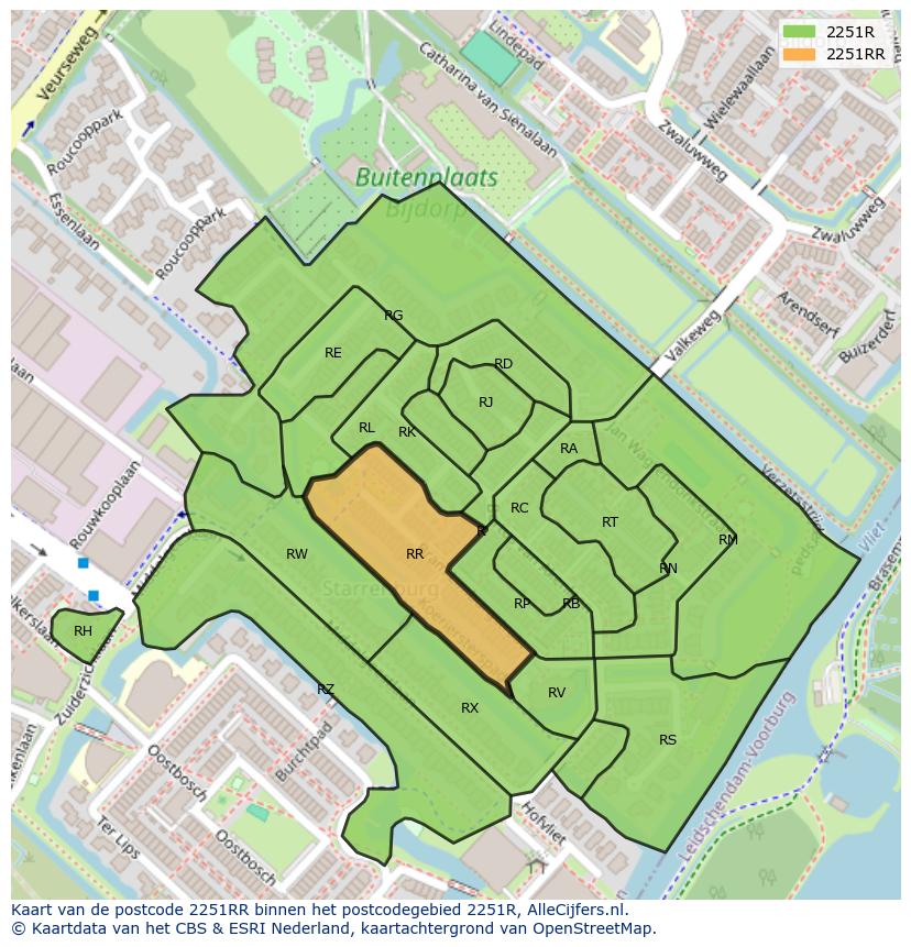 Afbeelding van het postcodegebied 2251 RR op de kaart.