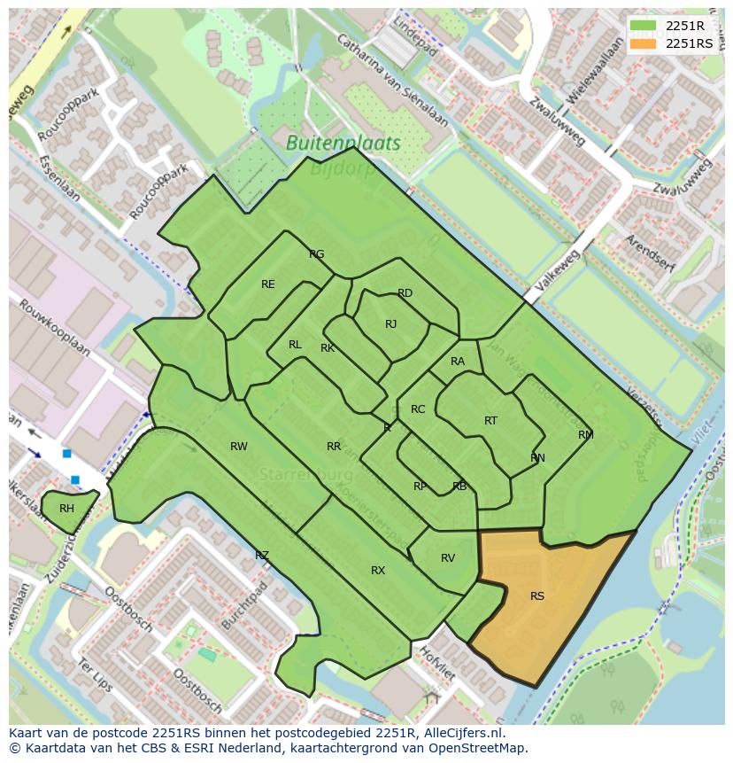 Afbeelding van het postcodegebied 2251 RS op de kaart.