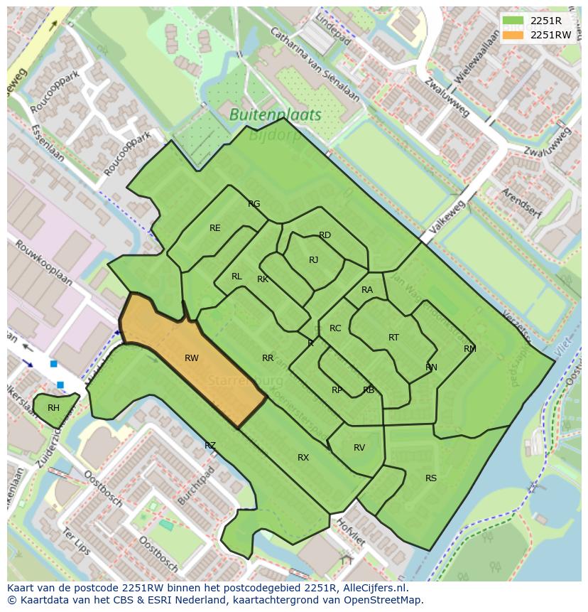 Afbeelding van het postcodegebied 2251 RW op de kaart.