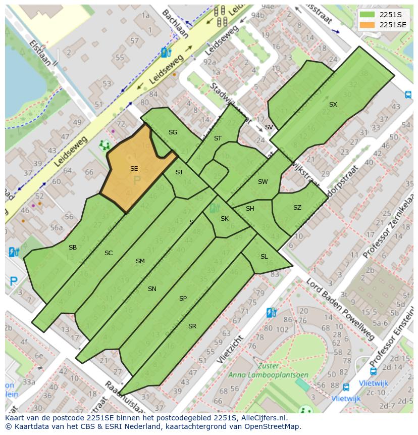 Afbeelding van het postcodegebied 2251 SE op de kaart.