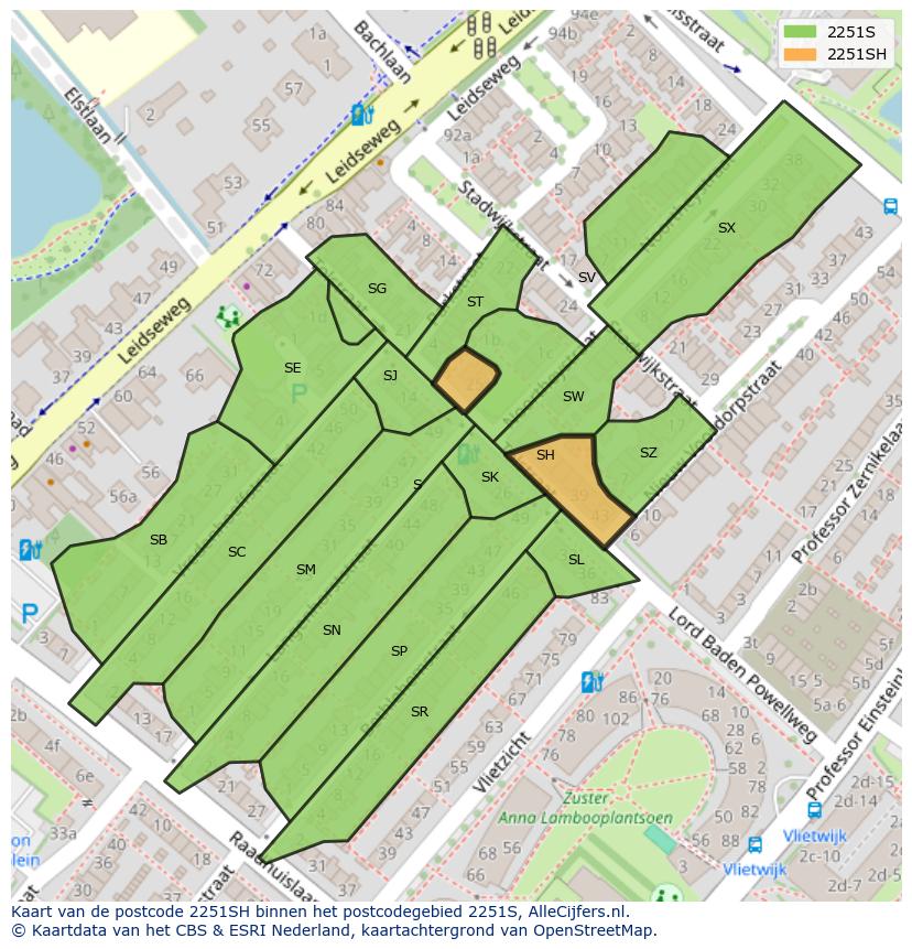 Afbeelding van het postcodegebied 2251 SH op de kaart.
