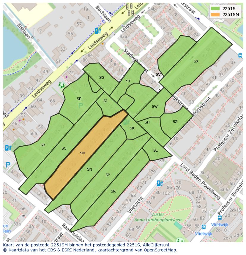 Afbeelding van het postcodegebied 2251 SM op de kaart.