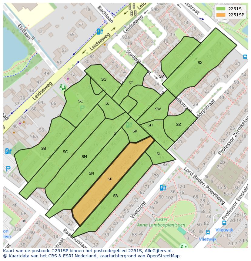 Afbeelding van het postcodegebied 2251 SP op de kaart.