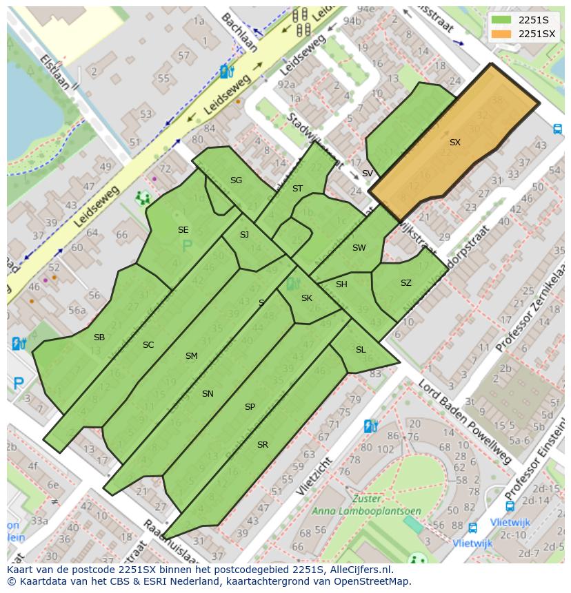 Afbeelding van het postcodegebied 2251 SX op de kaart.