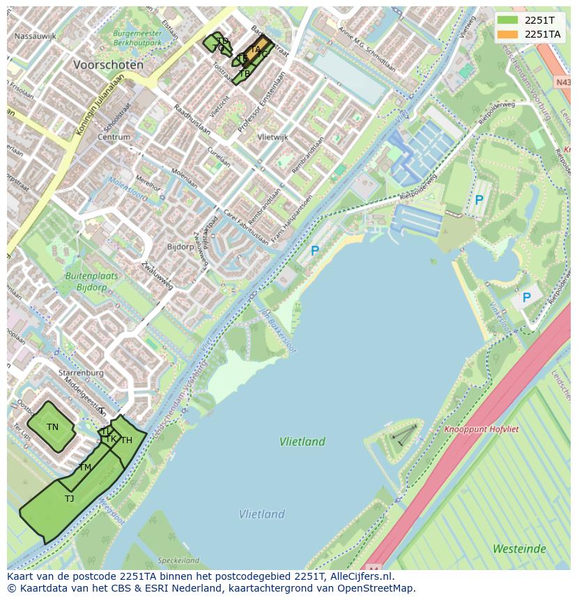 Afbeelding van het postcodegebied 2251 TA op de kaart.