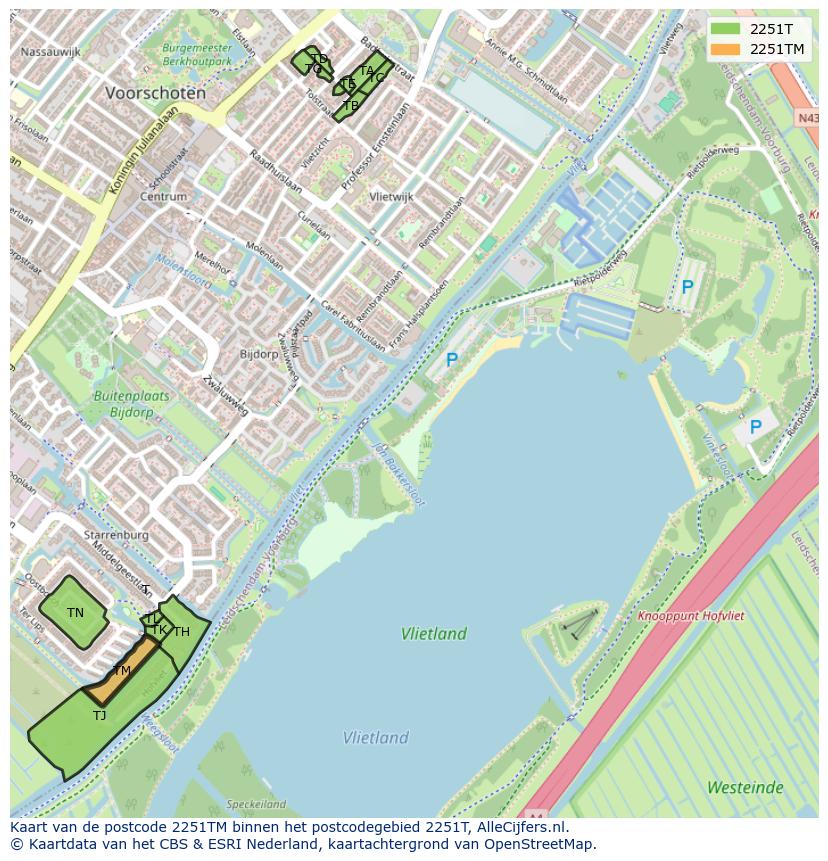 Afbeelding van het postcodegebied 2251 TM op de kaart.