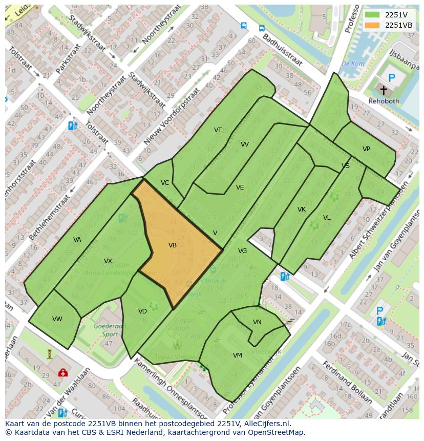 Afbeelding van het postcodegebied 2251 VB op de kaart.