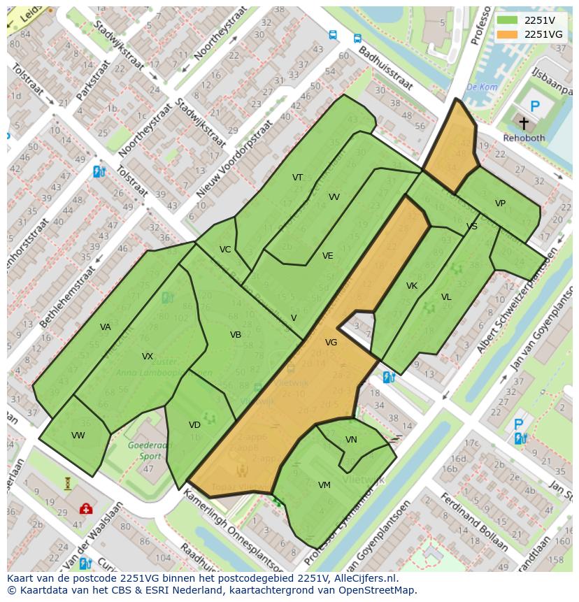Afbeelding van het postcodegebied 2251 VG op de kaart.