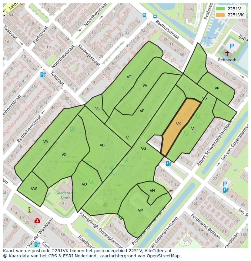 Afbeelding van het postcodegebied 2251 VK op de kaart.