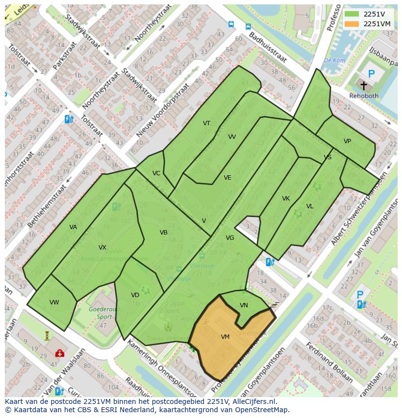 Afbeelding van het postcodegebied 2251 VM op de kaart.
