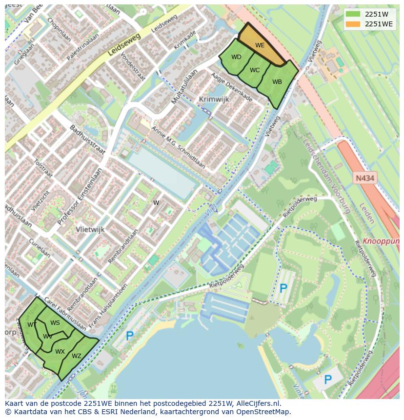 Afbeelding van het postcodegebied 2251 WE op de kaart.